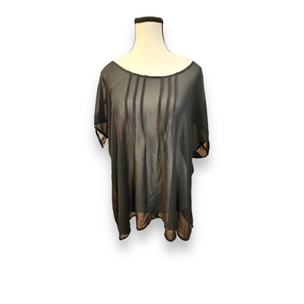 Women’s Old Torrid 1 Black Pleated Front Open Back Semi Sheer Button Top 14 16
